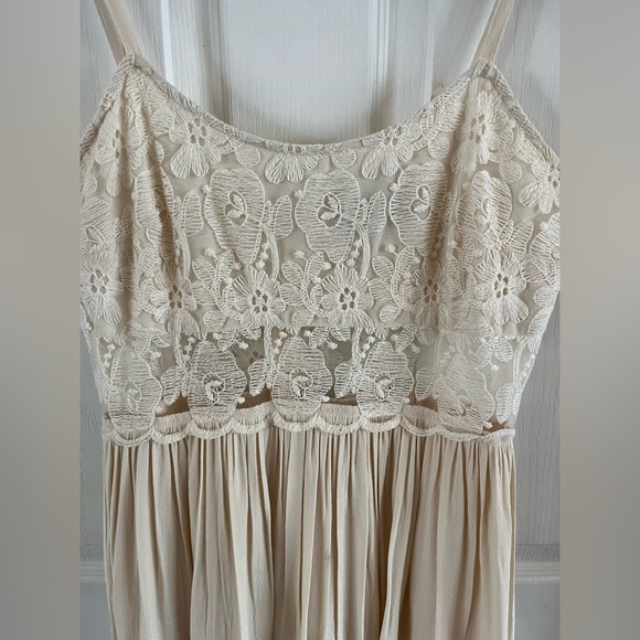 Deja Vu Cream Lace Babydoll Spaghetti Strap Mini Dress Lined Size Large EUC - Picture 8 of 16
